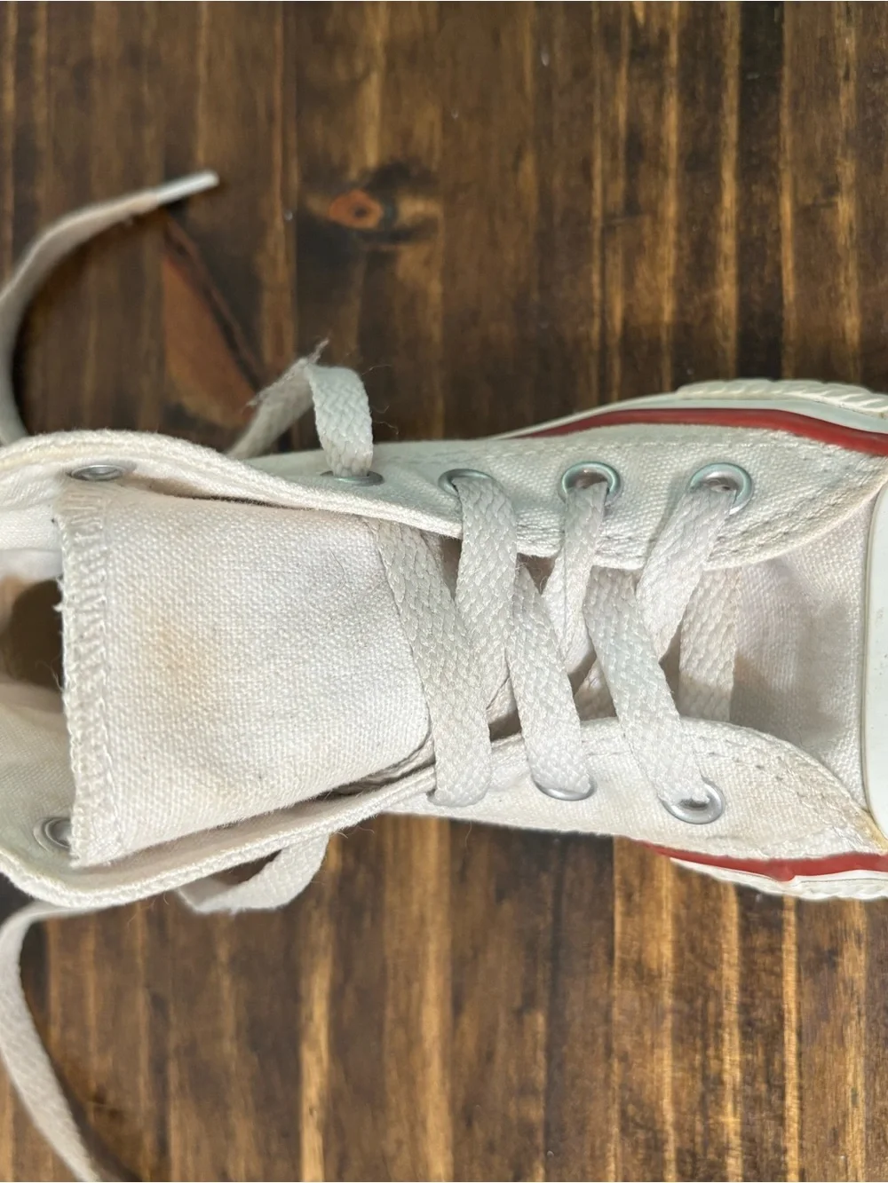 Converse Kids High-Top Canvas Sneakers in Off-White with Red Trim